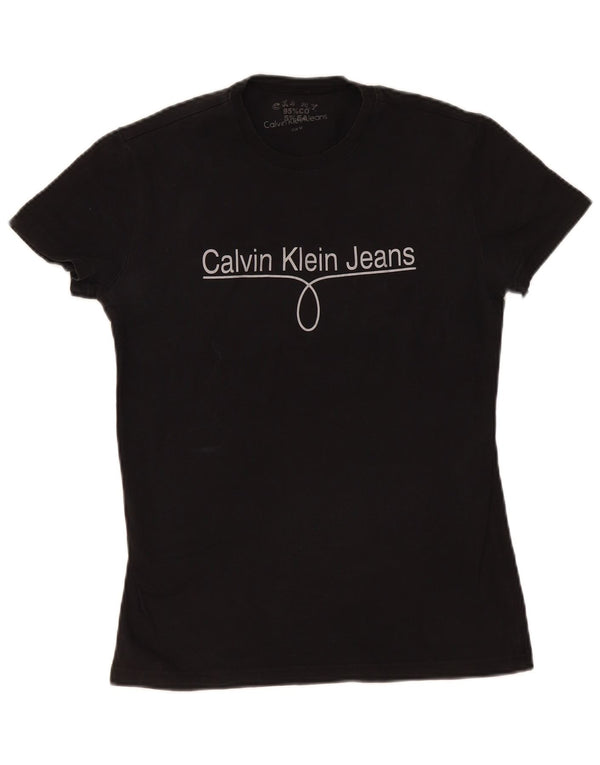 Calvin Klein Jeans Womens Graphic T-Shirt Top UK 12 Medium Black Cotton