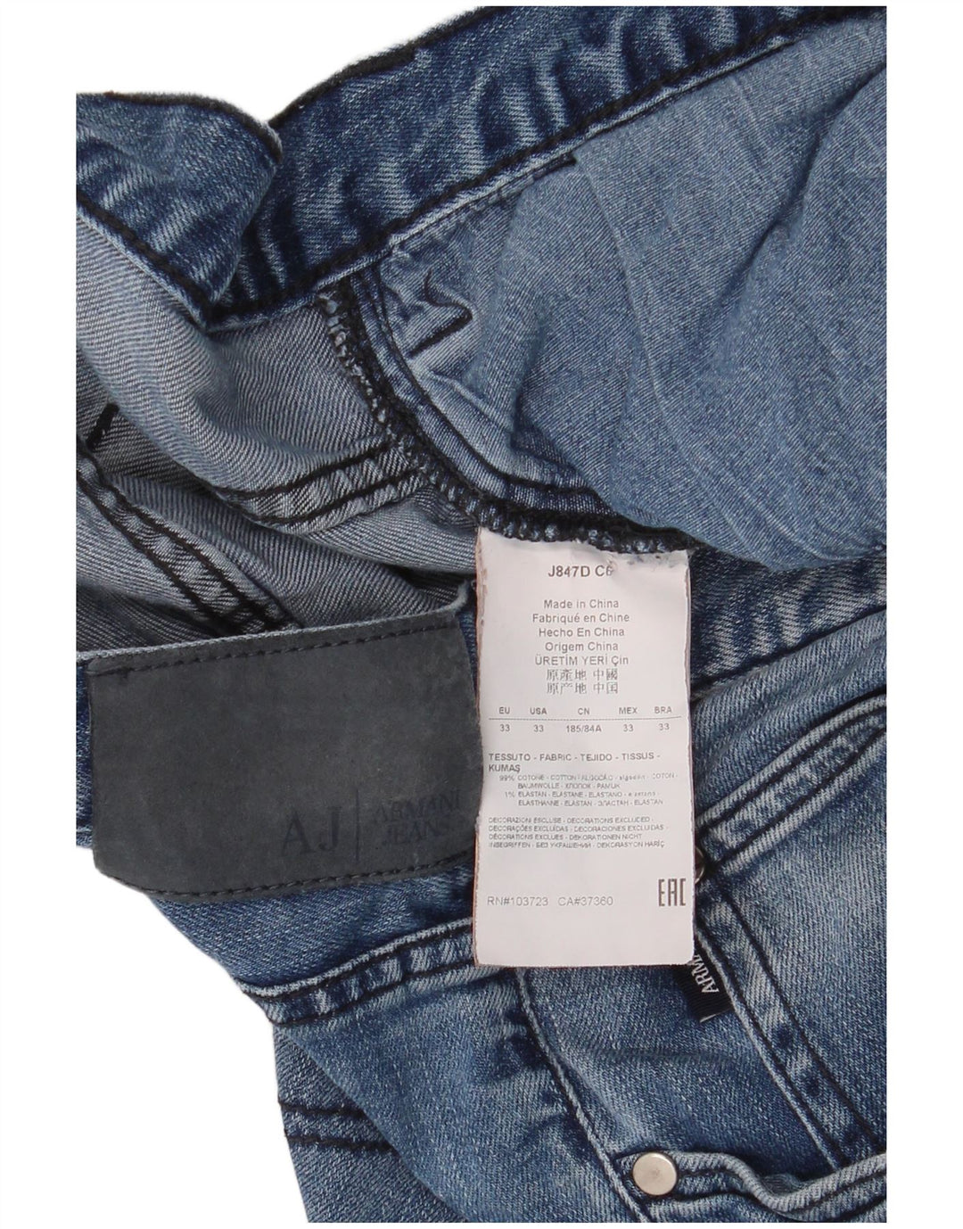 Armani Herren Straight Jeans W33 L34 Blaue Baumwolle
