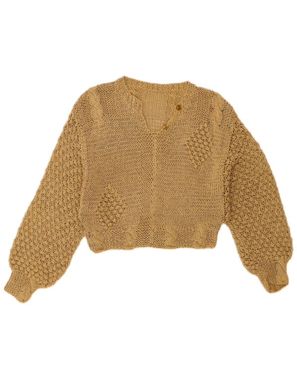 Vintage Damen Crop V-Ausschnitt Pullover Pullover UK 10 Small Beige