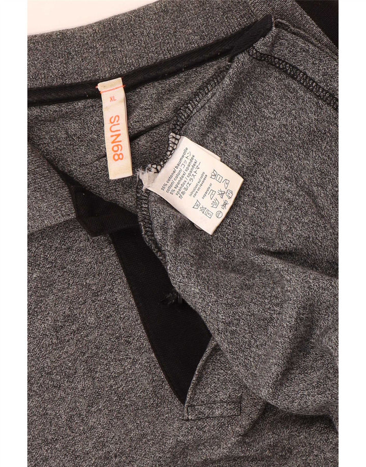 Sun68 Herren-Langarm-Poloshirt XL aus grauer Baumwolle