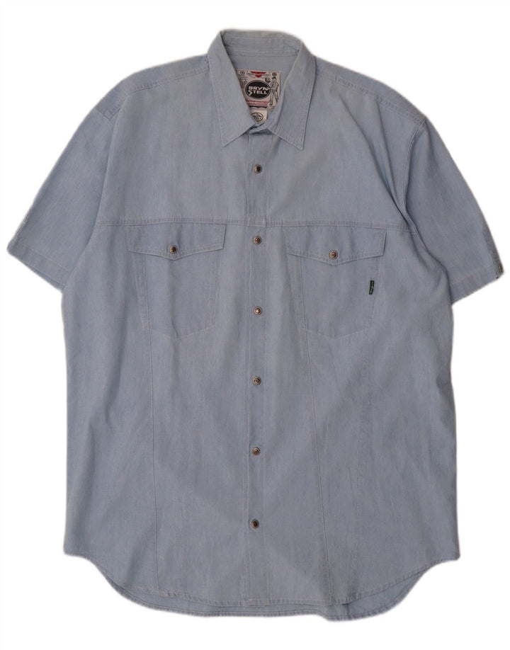 Bryn Stell Herren-Kurzarmhemd, groß, aus blauer Baumwolle