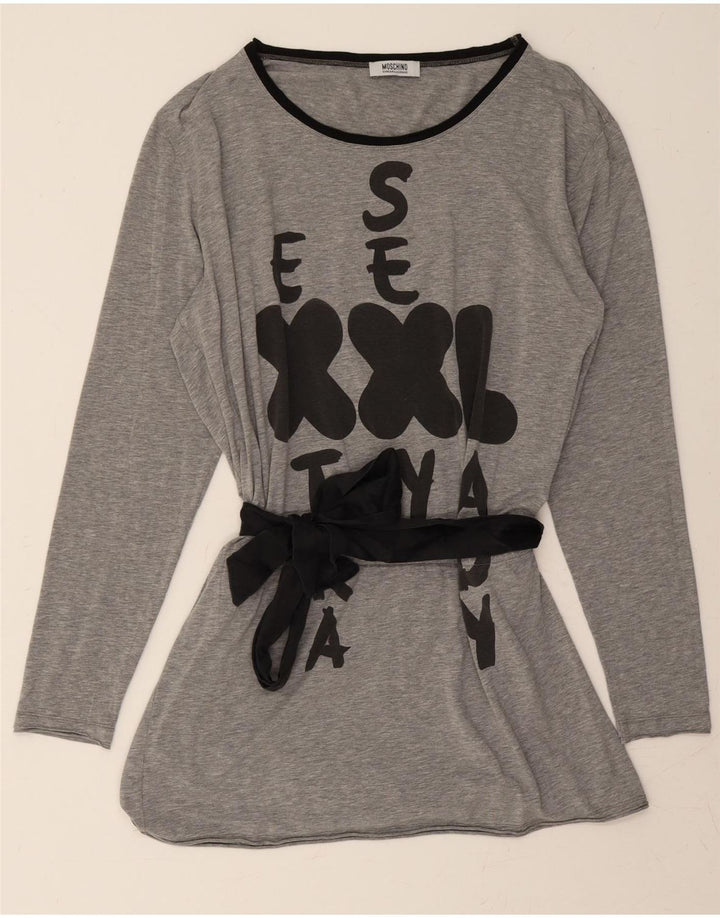 MOSCHINO Womens Oversized Graphic Long Sleeve Basic Dress UK 10 Small Grey Vintage Moschino and Second-Hand Moschino from Messina Hembry 