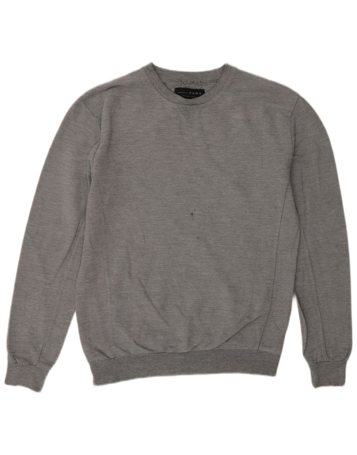 Zara Herren-Sweatshirt-Pullover aus mittelgrauer Baumwolle