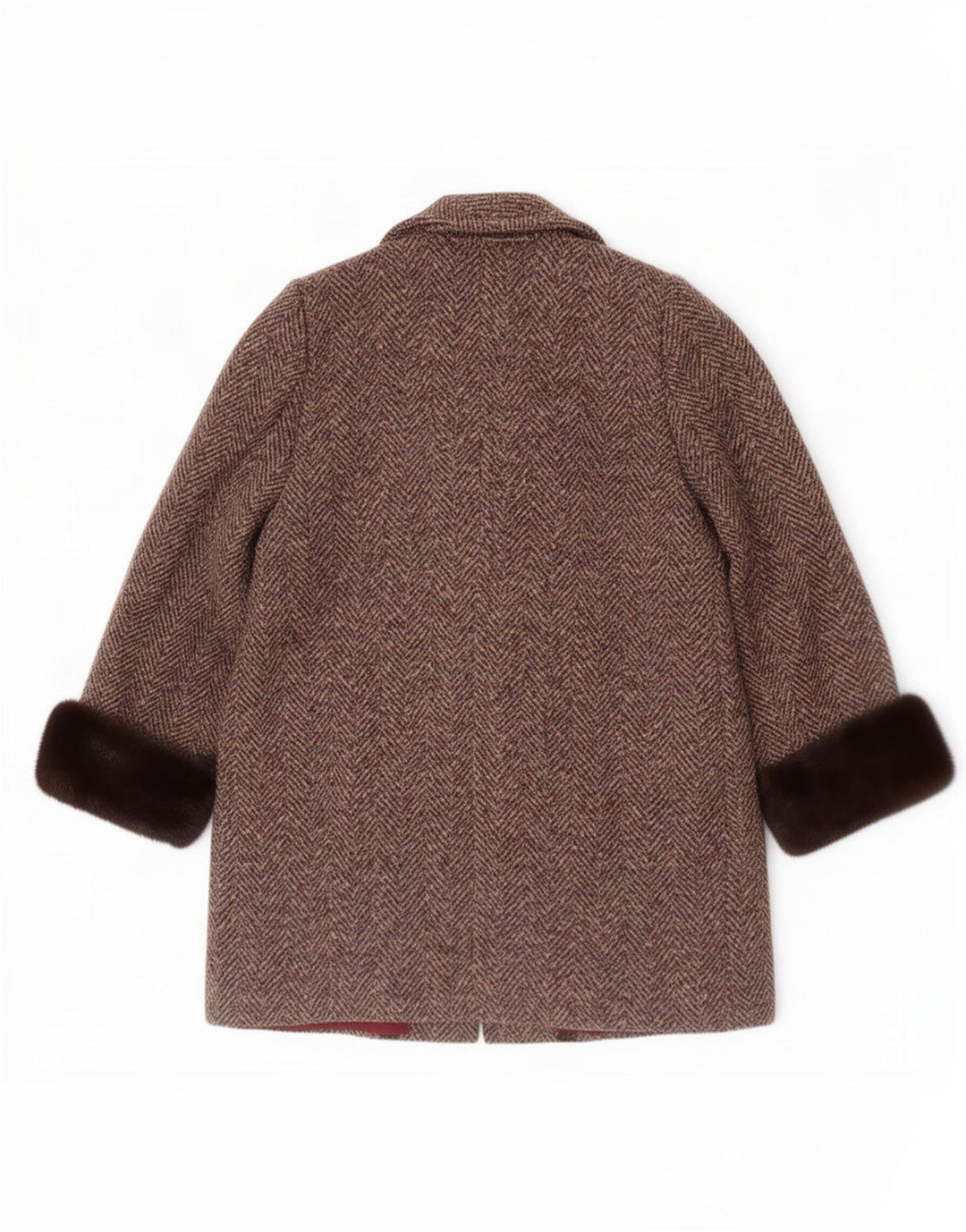 Vintage Damen Mantel UK 12 Mittelbraun Fischgrätenmuster