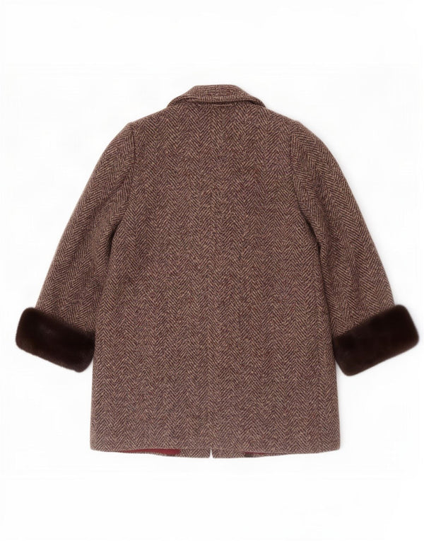 Vintage Damen Mantel UK 12 Mittelbraun Fischgrätenmuster