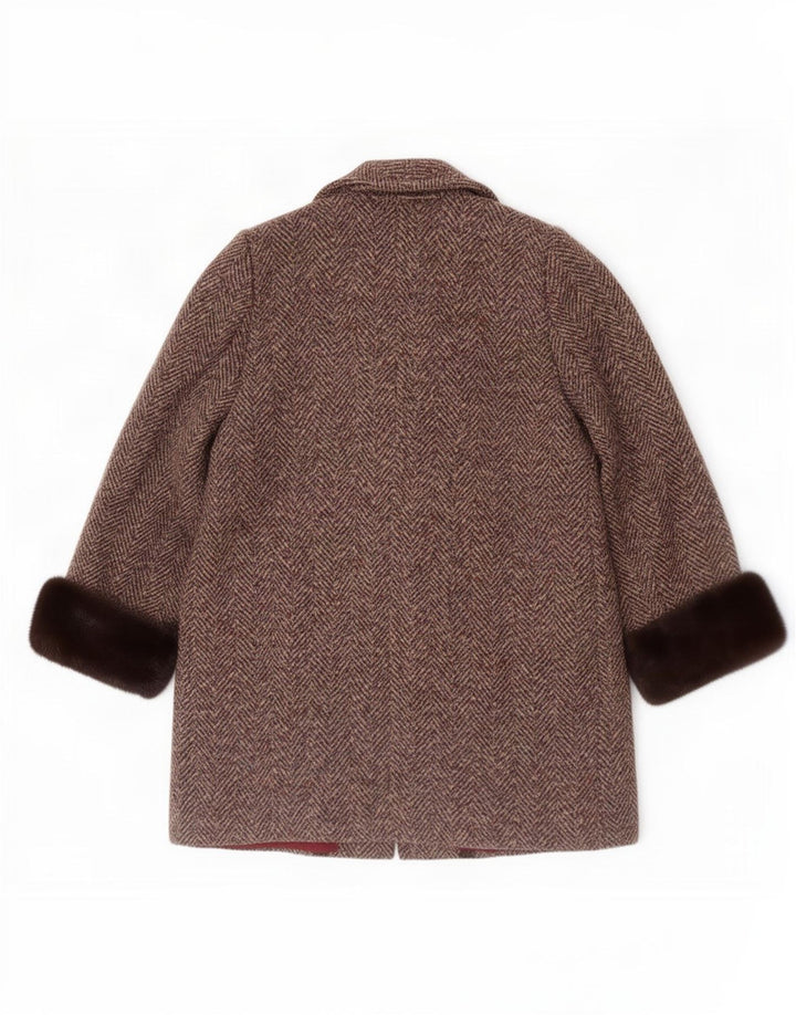 Vintage Damen Mantel UK 12 Mittelbraun Fischgrätenmuster