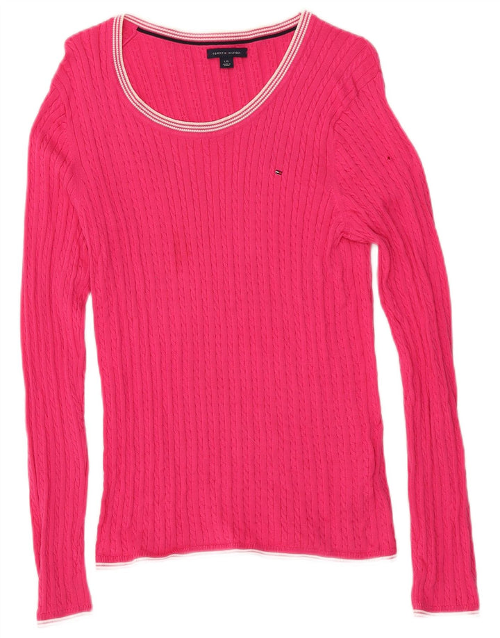 TOMMY HILFIGER Damen-Pullover mit U-Boot-Ausschnitt, UK 14, Größe L, Rosa, Baumwolle