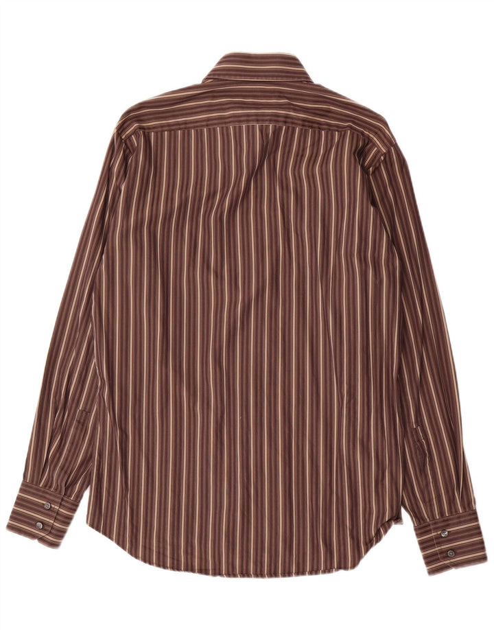 Hugo Boss Herrenhemd Größe 39 15/2 Mittelbraun gestreifte Baumwolle