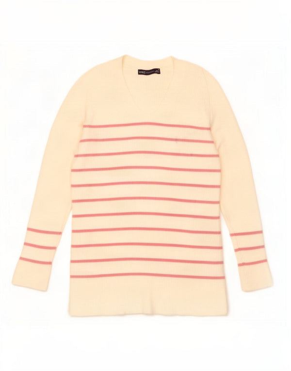 Marks & Spencer Damen-Pullover mit V-Ausschnitt, Gr. 10, Größe S, gebrochenes Weiß, gestreift