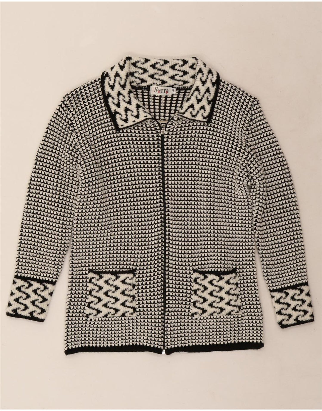 Vintage Damen Cardigan Pullover UK 14 Mittelgrau Geometrisch