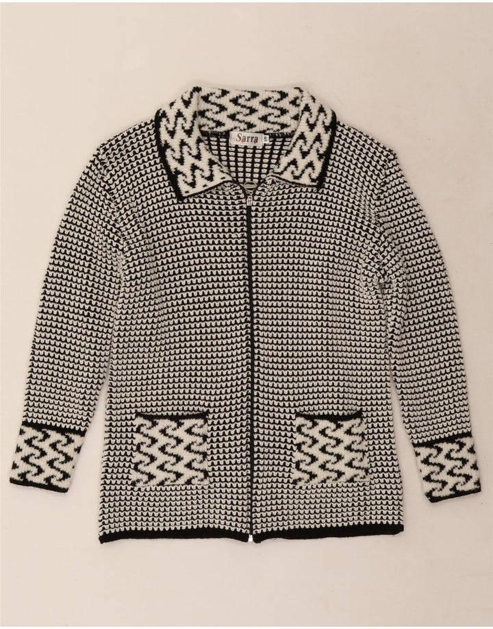 Vintage Damen Cardigan Pullover UK 14 Mittelgrau Geometrisch
