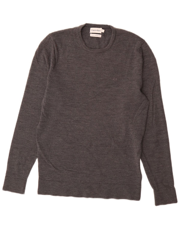 Calvin Klein Mens Crew Neck Jumper Sweater Small Grey Wool