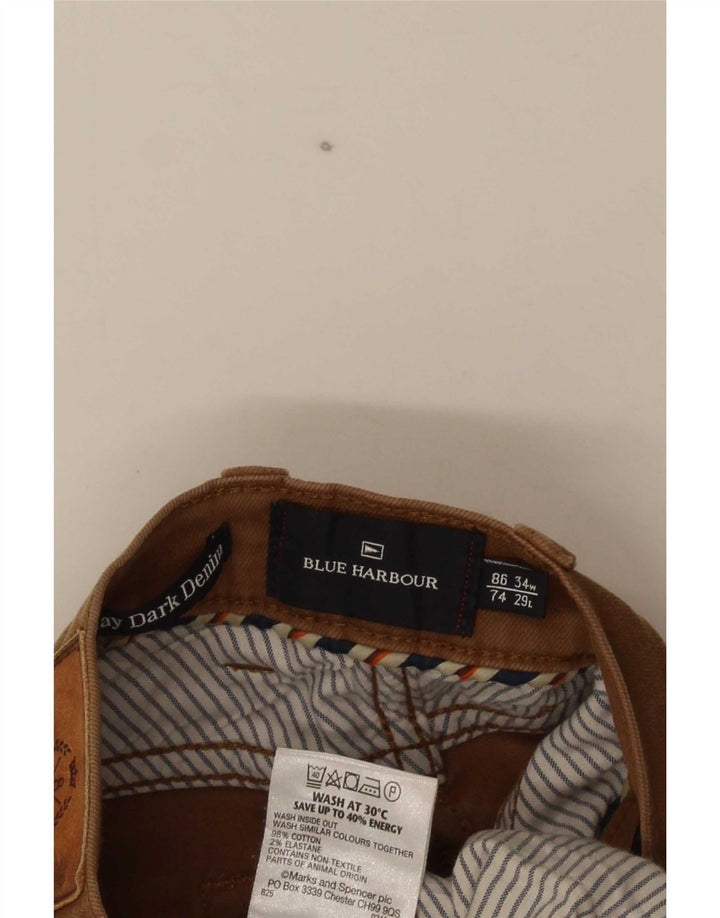 Marks & Spencer Herren Blue Harbor Straight Jeans W34 L29 Braune Baumwolle