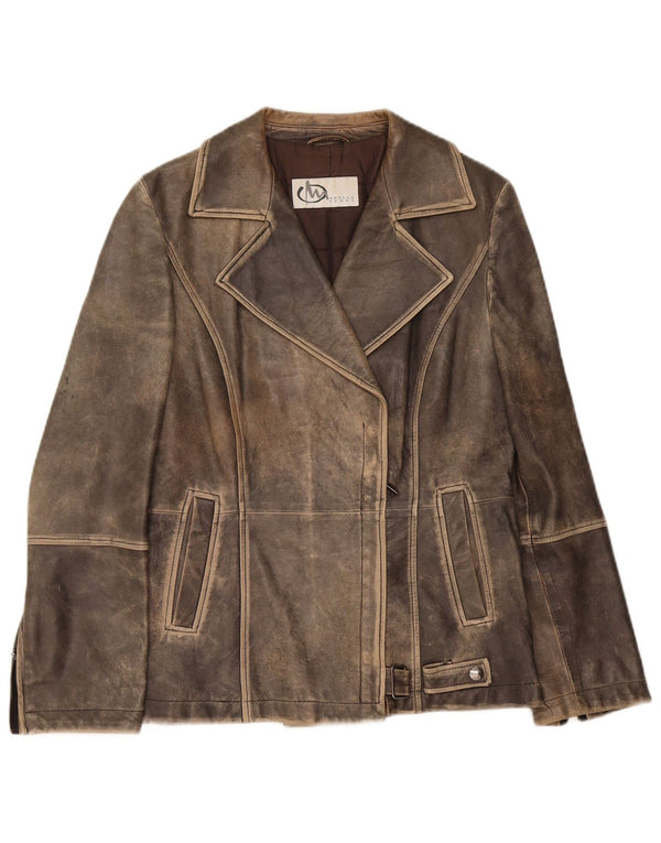 Marella Damen-Bikerjacke aus Acid-Wash-Leder, UK 12, Mittelgrau, Sport