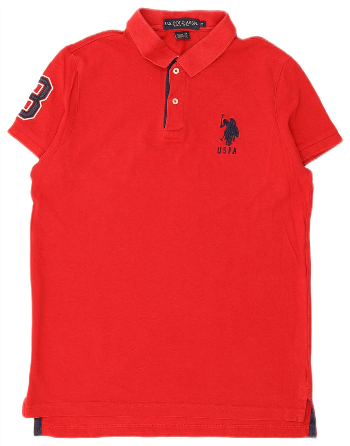 US POLO ASSN. Grafisches Slim-Fit-Poloshirt für Herren aus mittelroter Baumwolle