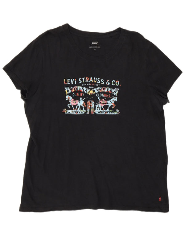 Levi's Damen Grafik-T-Shirt-Oberteil UK 16 Large Schwarz