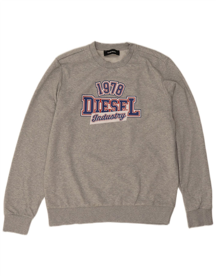 Diesel Herren-Sweatshirt mit Grafik, groß, grau gesprenkelte Baumwolle