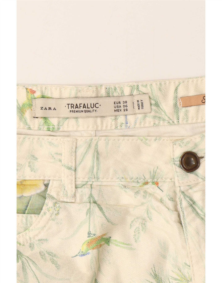 Zara Damen Hotpants EU 38 Small W28 Weiß geblümte Baumwolle