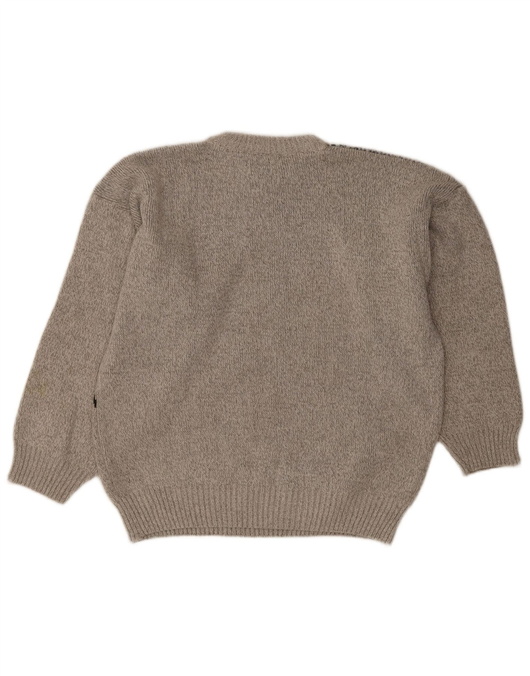 Vintage Herren-Pullover mit Rundhalsausschnitt, große graue geometrische Wolle