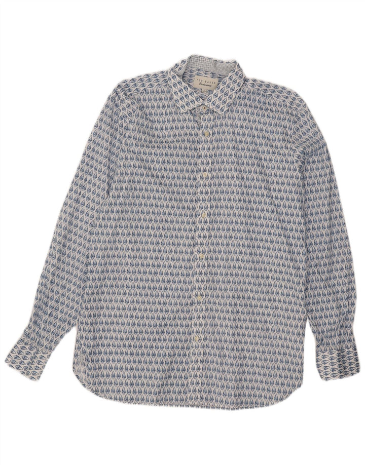 Ted Baker Herrenhemd, Größe 16, groß, blau, geblümt, Baumwolle