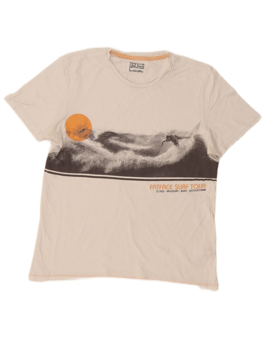 Fat Face Herren-T-Shirt mit Grafik, Größe L, aus weißer Baumwolle