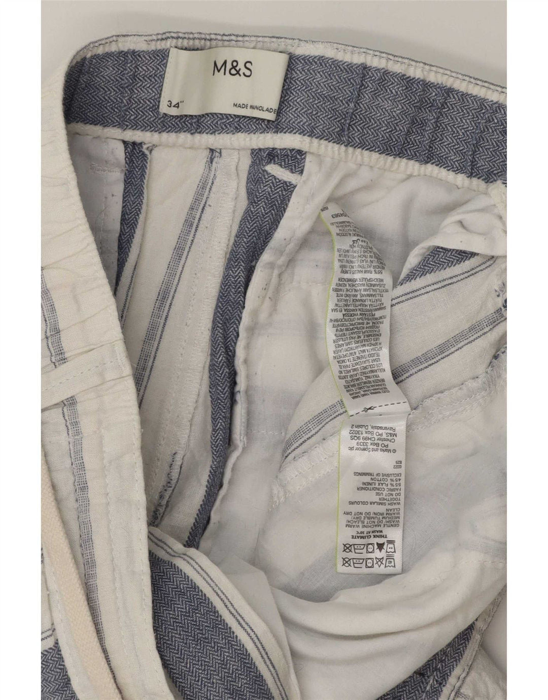 Marks & Spencer Herren-Chinoshorts W34, großes, weiß gestreiftes Leinen
