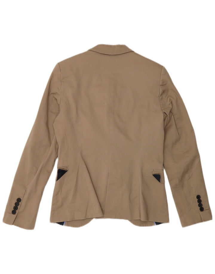 Zara Damen-Blazer mit 1 Knopf, UK 12, mittelbeige Baumwolle