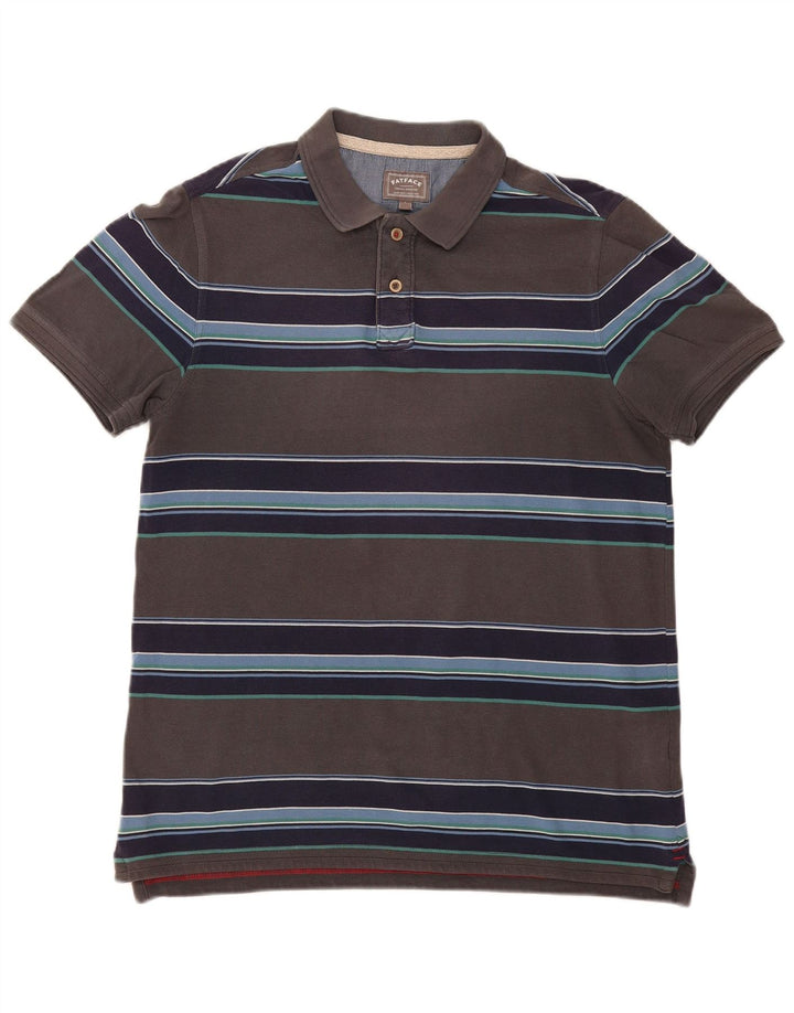 Fat Face Herren-Poloshirt, groß, grau gestreift, Baumwolle