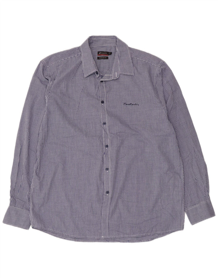 PIERRE CARDIN Herren-Hemd mit normaler Passform, 2XL, blaues Gingham-Polyester