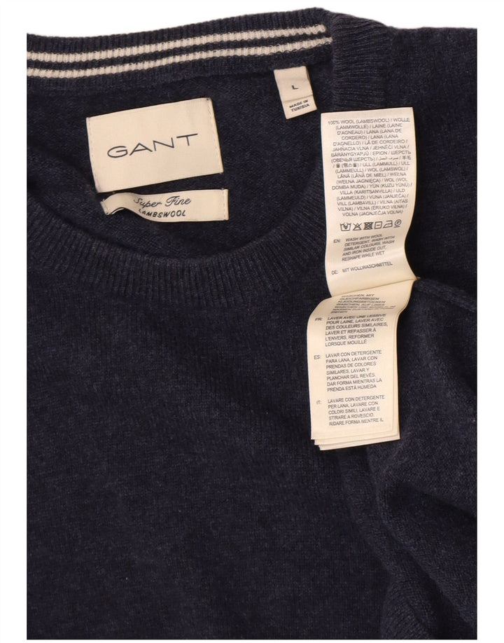 Gant Herren-Pullover mit Rundhalsausschnitt, groß, marineblaue Lammwolle