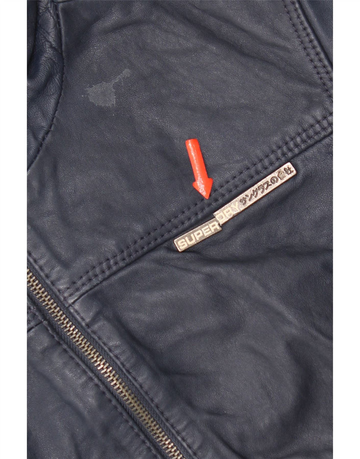 Superdry Damen-Lederjacke mit Kapuze, UK 14, mittleres marineblaues Leder