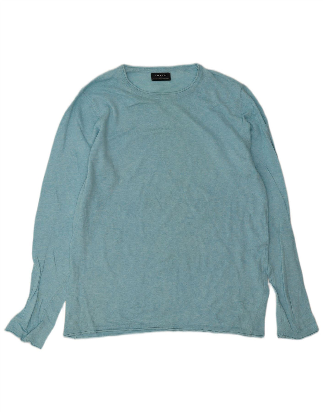 Zara Herren-Pullover mit Rundhalsausschnitt, mittelblaue Baumwolle