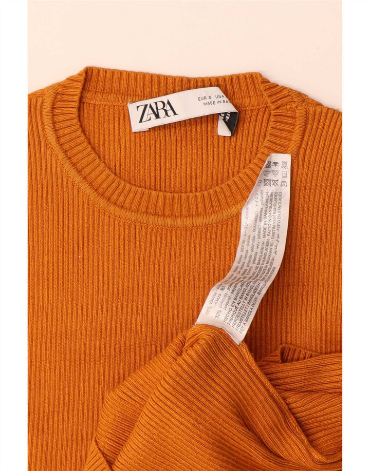 Zara Damen Crop Vest Top UK 8 Small Orange Viskose