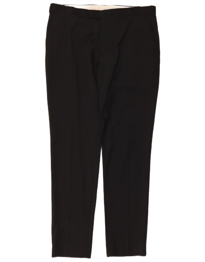 Dkny Herren Slim Fit Anzughose W36 L33 Schwarze Wolle