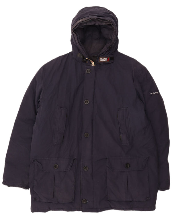 Woolrich Herren-Mantel mit Kapuze, gepolstert, UK 40, Größe L, marineblau, Baumwolle