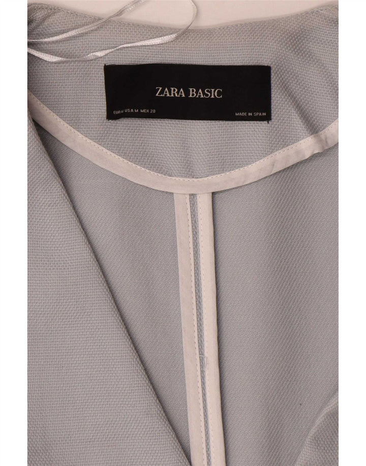 Zara Damen Longline 1-Knopf-Blazerjacke UK 14 Mittelblaue Baumwolle