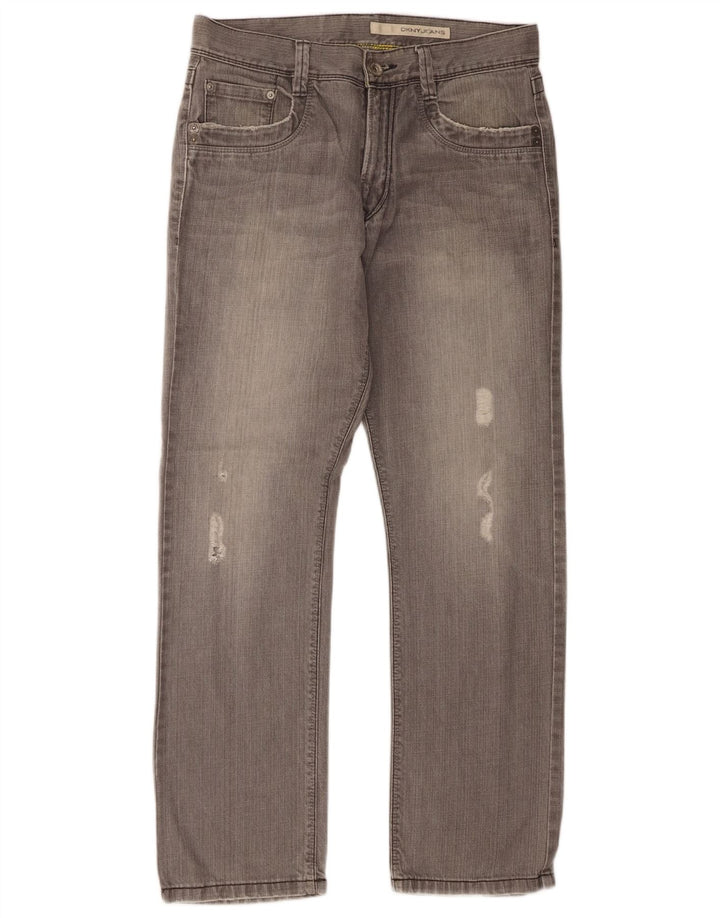 Dkny Herren Distressed Straight Jeans W31 L30 Graue Baumwolle
