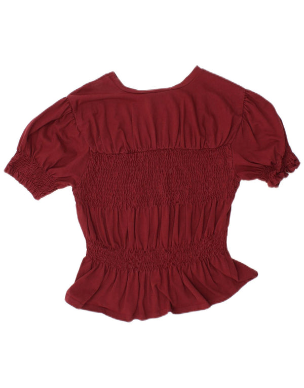 TOPSHOP Damen Crop Bluse Top UK 10 Small Burgund Baumwolle
