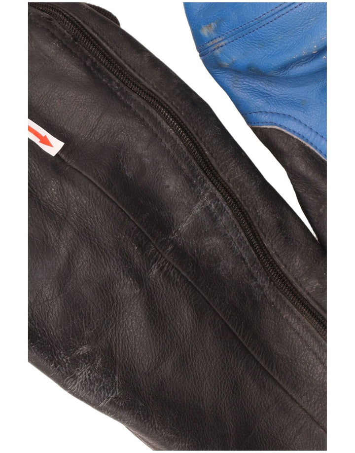 AXO Herren-Overall aus Leder mit Racer-Grafik, IT 56 2XL, blaues Colourblock-Leder