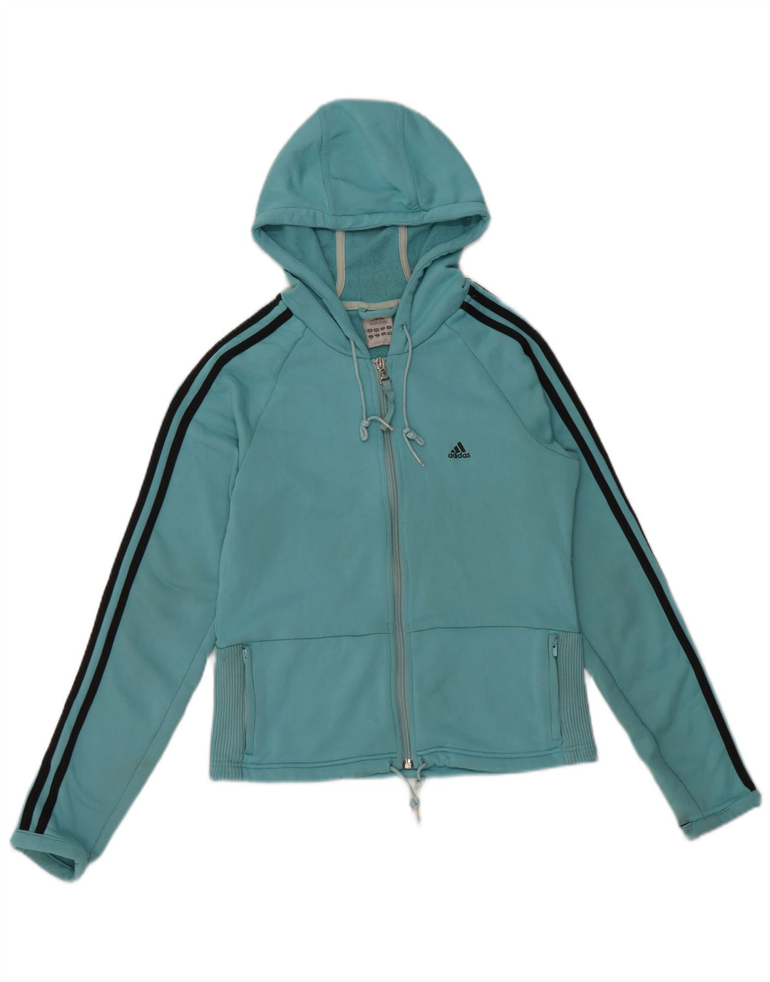 ADIDAS Damen Crop Zip Hoodie Pullover UK 14 Mittelblaues Polyester