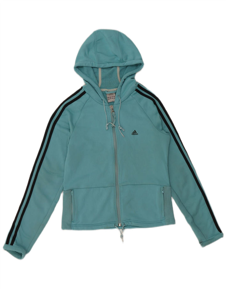 ADIDAS Damen Crop Zip Hoodie Pullover UK 14 Mittelblaues Polyester