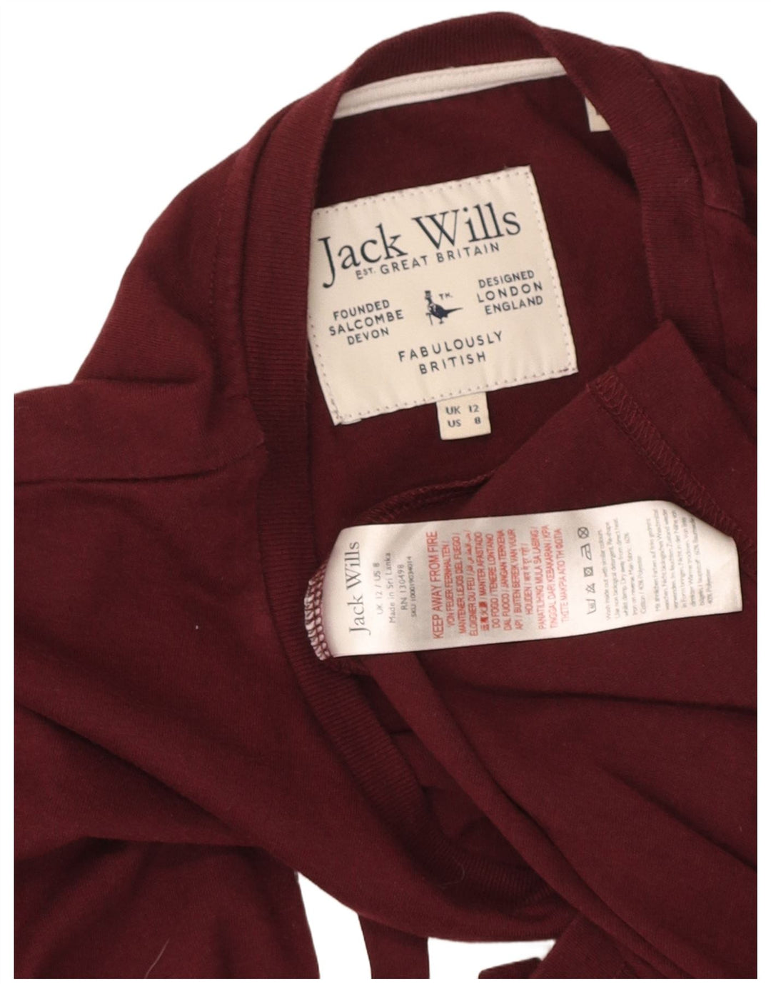 JACK WILLS Womens Graphic T-Shirt Top UK 12 Medium Maroon Cotton