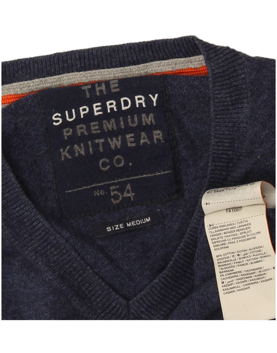 Superdry Herren-Pullover mit V-Ausschnitt aus mittelblauer Baumwolle