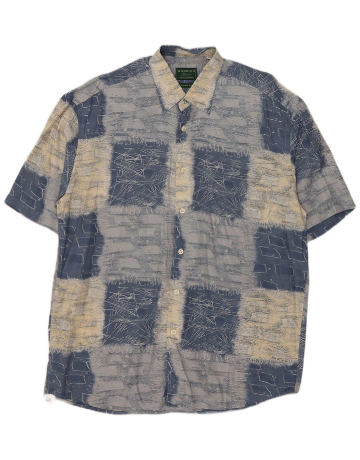 Rodrigo Herren Kurzarmhemd Größe 41 16 Große blaue Patchwork-Viskose
