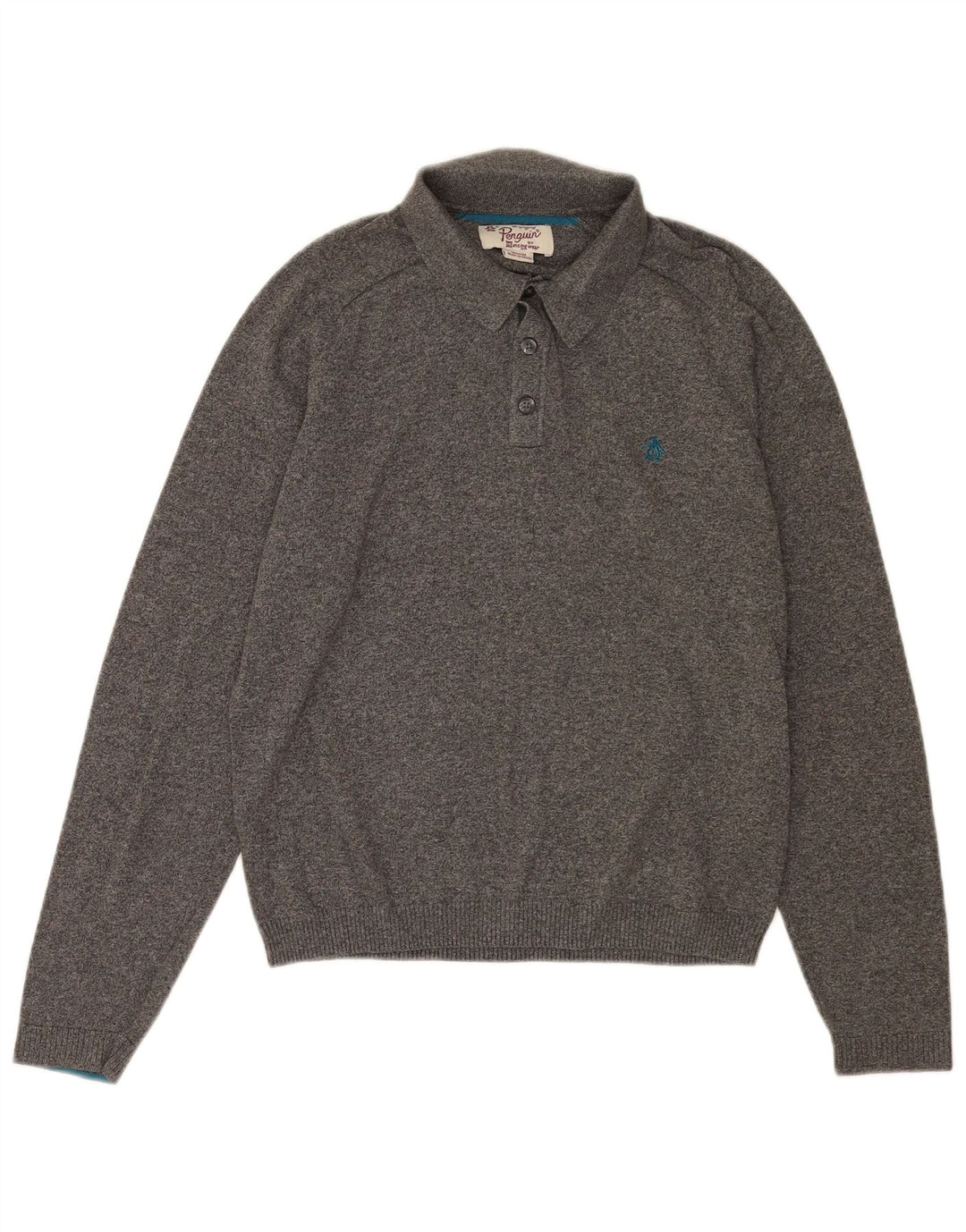 Penguin Herren-Polo-Pullover aus mittelgrau gesprenkelter Baumwolle