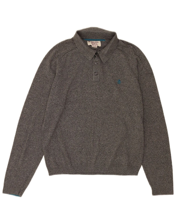 Penguin Herren-Polo-Pullover aus mittelgrau gesprenkelter Baumwolle