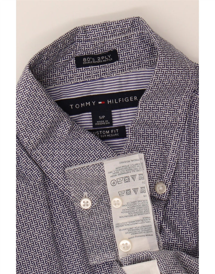 TOMMY HILFIGER Mens Graphic Custom Fit Shirt Small Blue Geometric Cotton Vintage Tommy Hilfiger and Second-Hand Tommy Hilfiger from Messina Hembry 