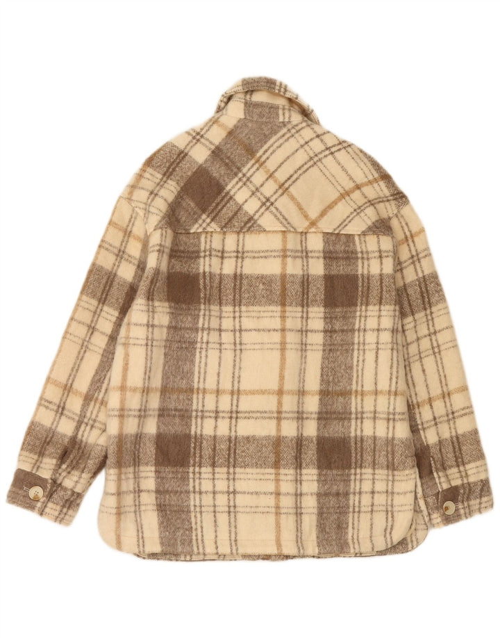 ZARA Womens Oversized Bomber Jacket UK 10 Small Beige Check Polyester