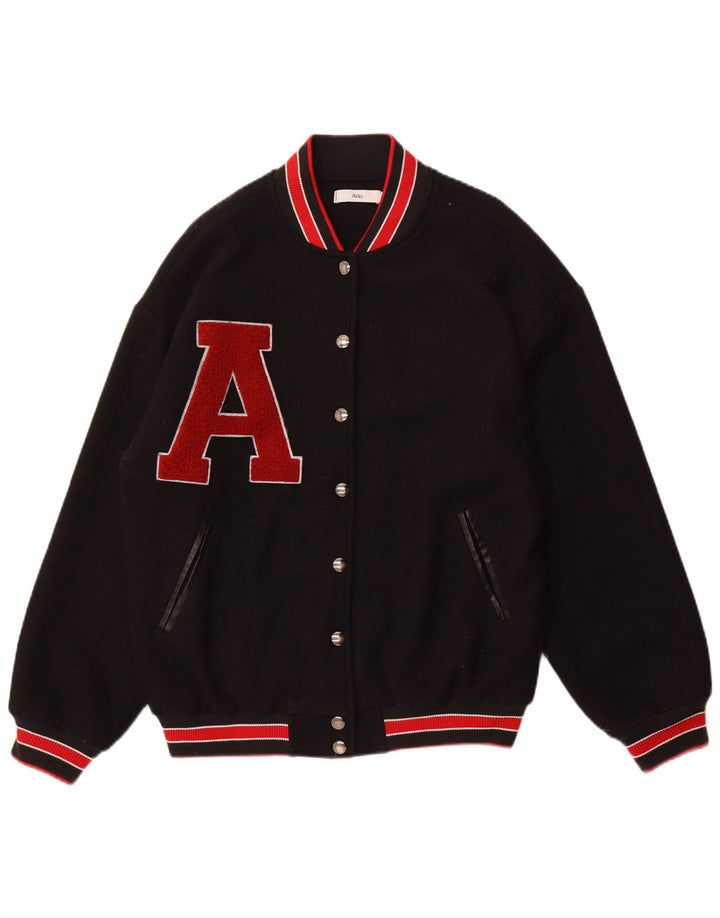 Vintage Herren Graphic Varsity Jacke UK 38 Mittelschwarzes Polyester