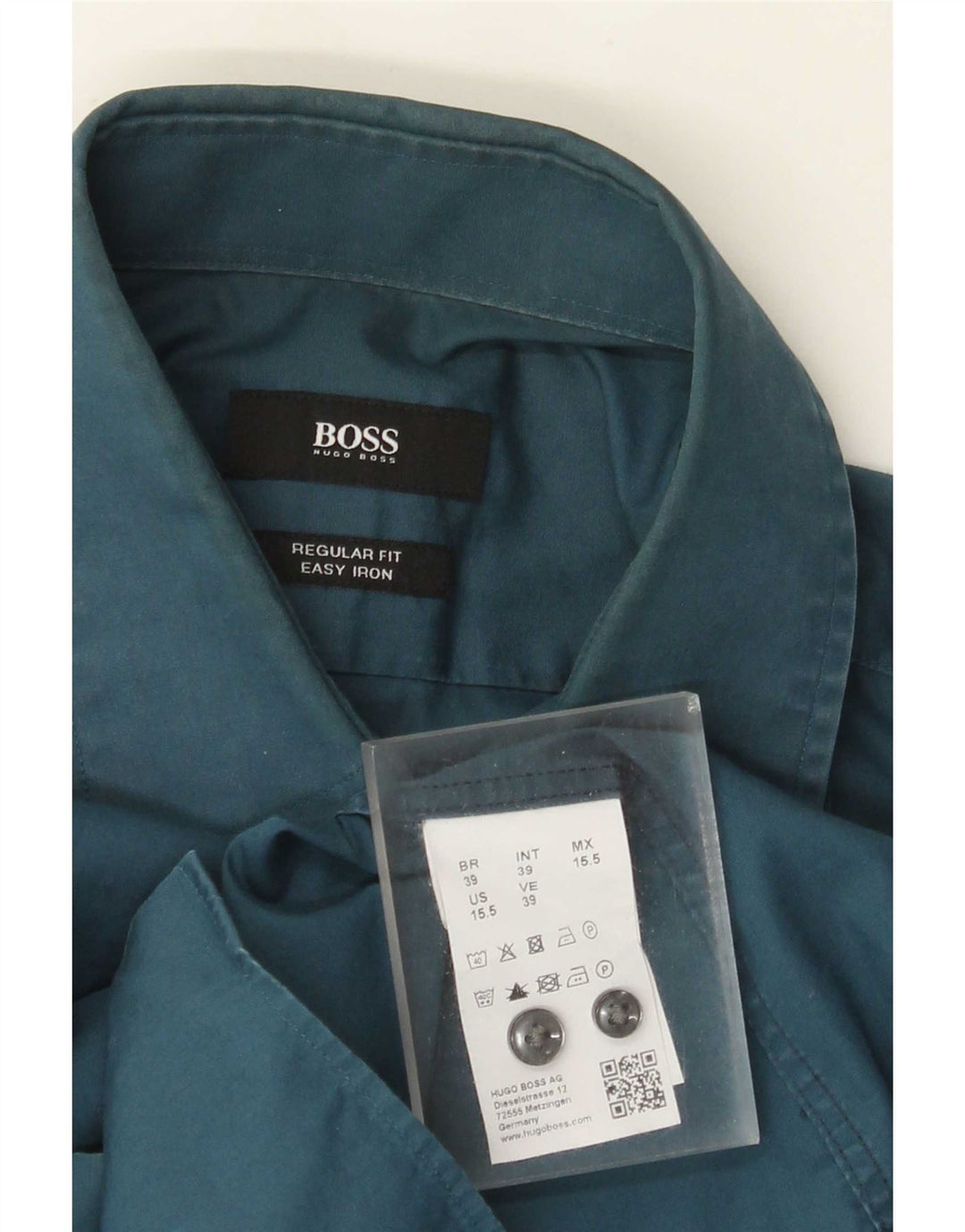 Hugo Boss Herren-Hemd in normaler Passform, Größe 39, mittelblaue Baumwolle